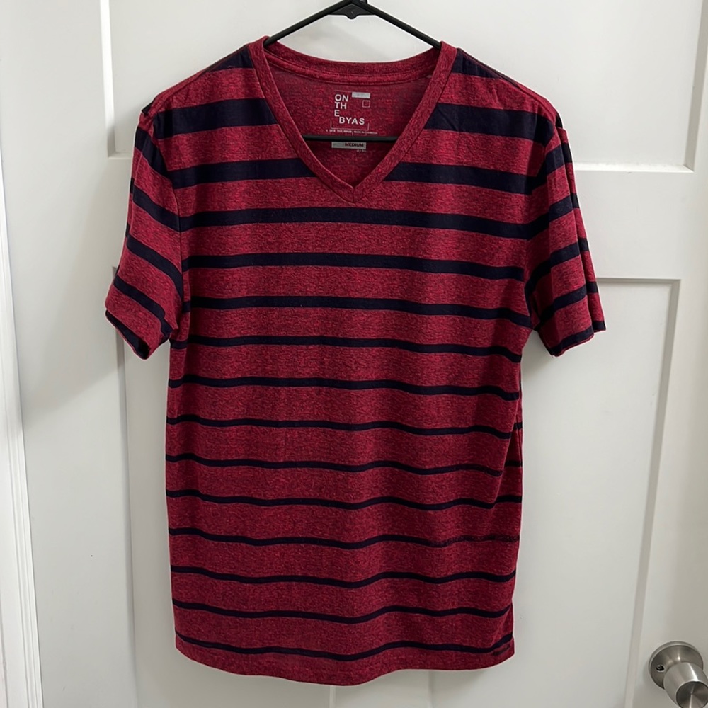 On The Byas T-Shirt with Red and Blue Stripes.
